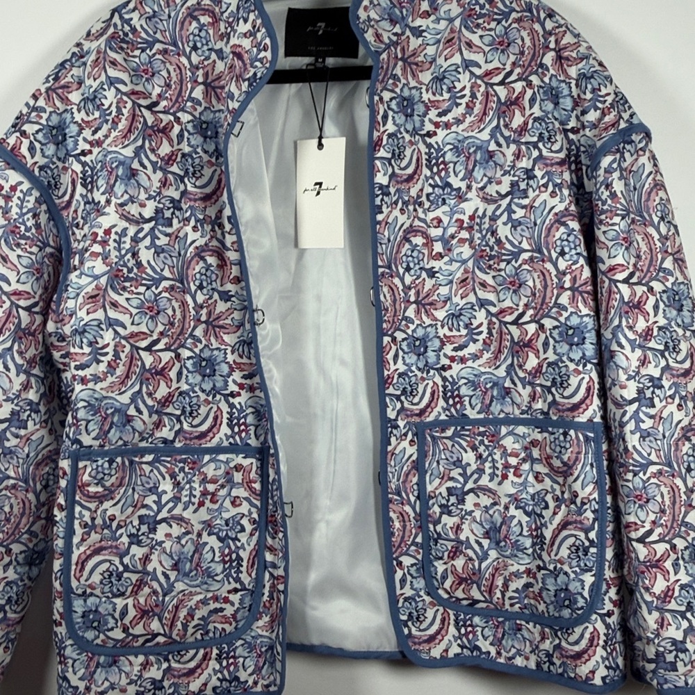 Quilted Floral Print Jacket with Navy Trim - Women - Picture 5 of 8